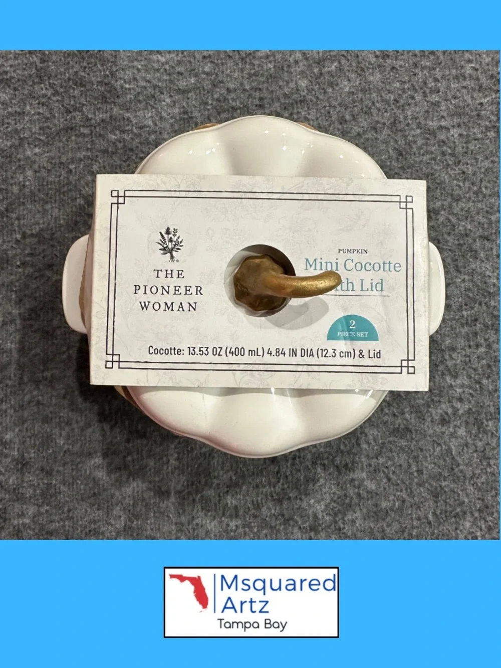 Pioneer Woman Pumpkin Mini Cocotte White Ceramic Stoneware Lid Fall Decor